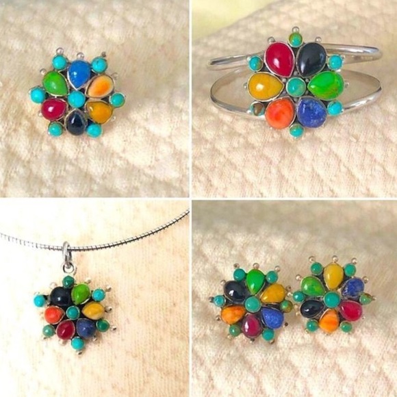 BARSE Sterling Silver Multi-Stone Southwestern Style Post Back Earrings 925 - Picture 3 of 6